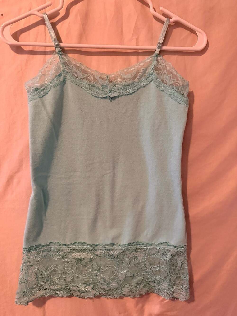 Vanity Essentials Camisole Size M Light Blue Lace Trim Y2K